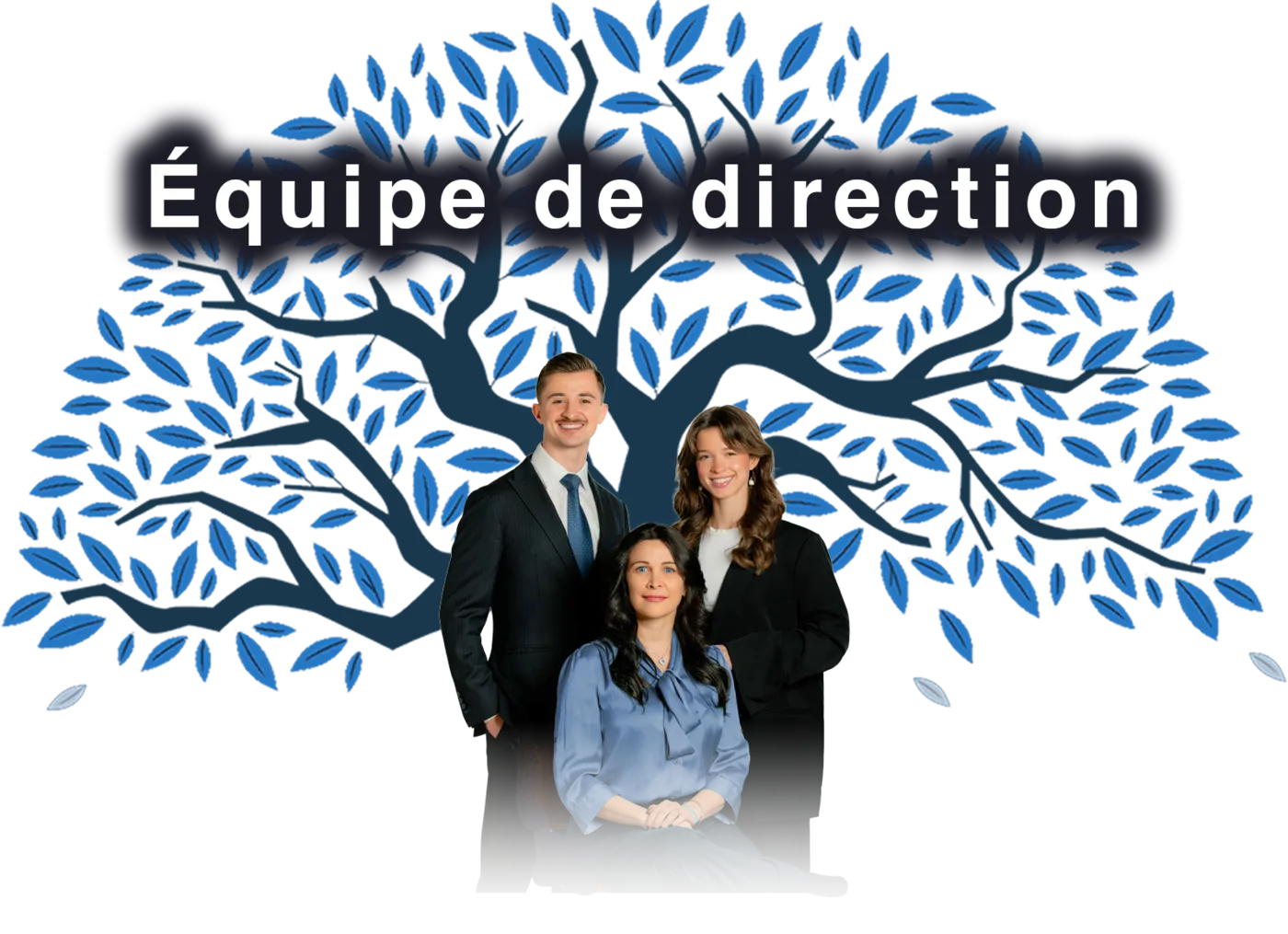 Michel Rhéaume, Lucie Rhéaume et Cecilia Gonzalez devant l'arbre du Groupe Rhéaume
